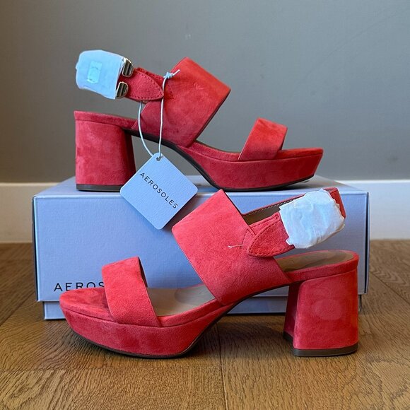 Aerosoles Camera Round-Toe Ankle-Strap Platform Sandals (Coral Suede) - Picture 11 of 16